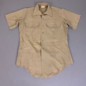 USMC  Military Uniform Shirt Mens Medium Approved Khaki Wool Blend Short Sleeve*
